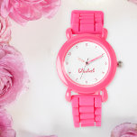 Montre Enfants Filles Moderne mignonne rose Nom personnal<br><div class="desc">Personnalisée, personnalisée, enfants filles mignonne amusant jolie chic cool ceinture en silicone rose girly, coque en plastique, montre poignet. Entrez simplement le nom, pour customiser. Allez-y créez une merveilleuse montre personnalisée pour la princesse du lil dans votre vie - fille, soeur, nièce, petite-fille, fillette, belle-fille. Fait un grand cadeau personnalisé...</div>