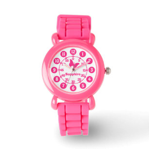 Montre Enfants filles rose & blanc ajouter votre nom poig