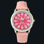 Montre Enfants filles rose & blanc nom complet bracelet<br><div class="desc">Les enfants de l'art graphique regardent avec un simple papillon blanc. Idéal pour les filles en âge d'aller à l'école apprenant à lire une horloge comme des minutes et des heures. Customisez avec l'exemple du nom complet de votre enfant : Tahlia Jackson.</div>