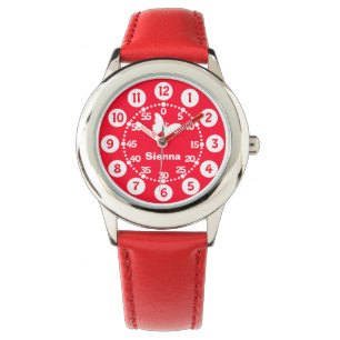 Montre Enfants filles rouge & blanc ajouter votre nom poi