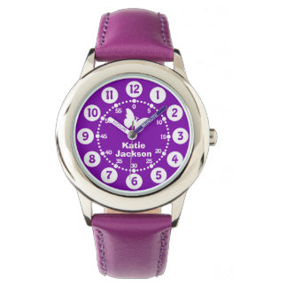 Montre Enfants filles violet & blanc nom complet bracelet