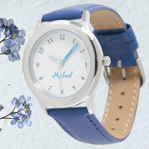Montre Enfants Nom Blue Leather Strap Boys Custom Watch