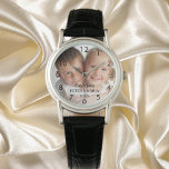 Montre Enfants personnalisés nom photo année maman<br><div class="desc">Ajoutez Votre photo préférée. Chiffres noirs. Une photo recouverte de blanc. Personnalisez et ajoutez leurs noms et année,  lettres noires. Parfait pour ta mère,  maman</div>