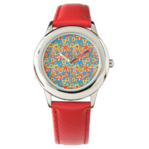 Montre Enfants Red Wristwatch : Ditzy Orange Flowers Moti
