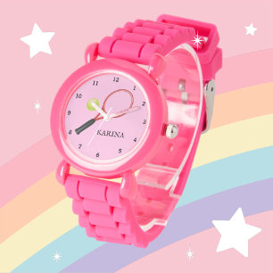 Montre Enfants Tennis Sports Fille Joueuse Rose Nom