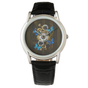 Montre Engrenages à vapeur et papillons bleus