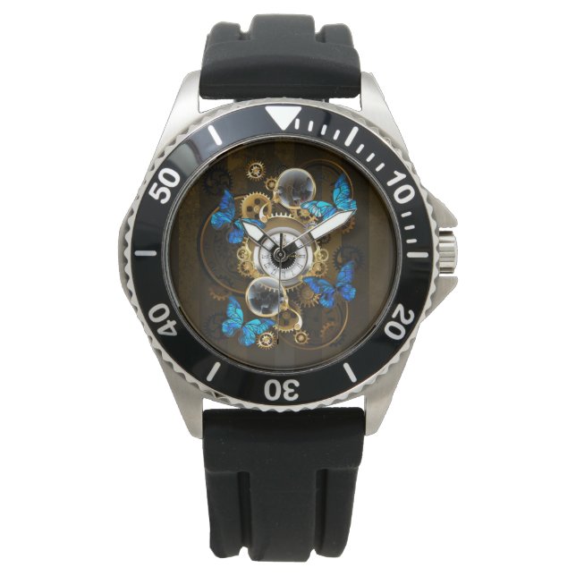 Montre Engrenages à vapeur et papillons bleus (devant)