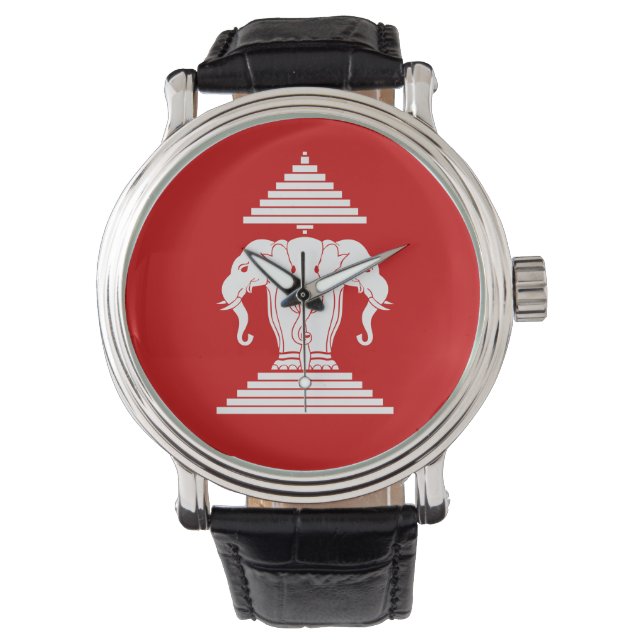 Montre Erawan Trois éléphant en tête Lao / Laos Drapeau (devant)