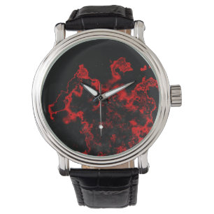 Montre Espace marbré noir et rouge