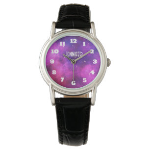 Montre Espace rose & violet & Étoiles Faux Galaxy