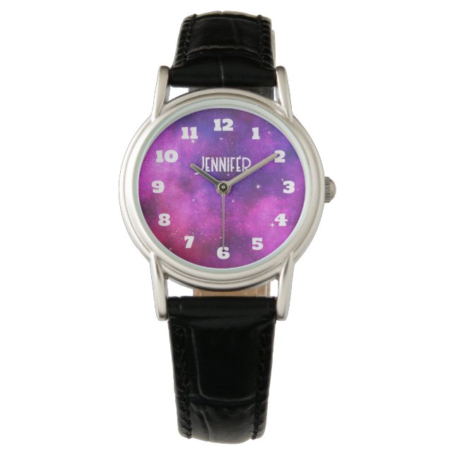 Montre Espace rose & violet & Étoiles Faux Galaxy (devant)