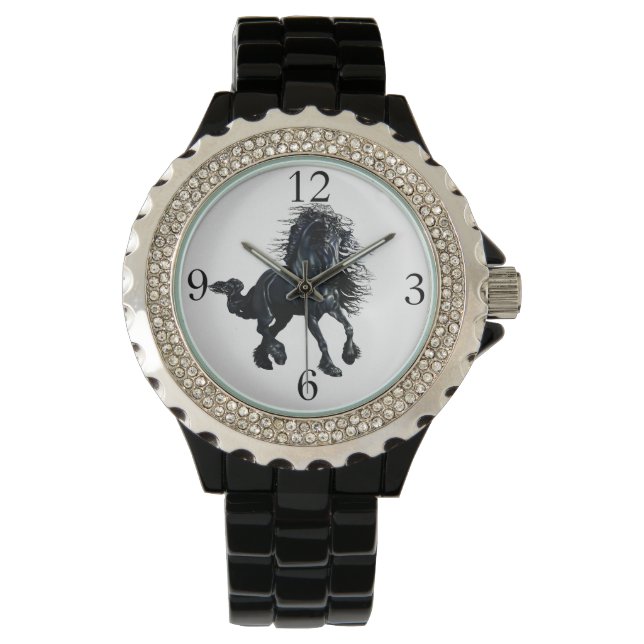 Montre Étalon friésien cheval de beauté noir (devant)