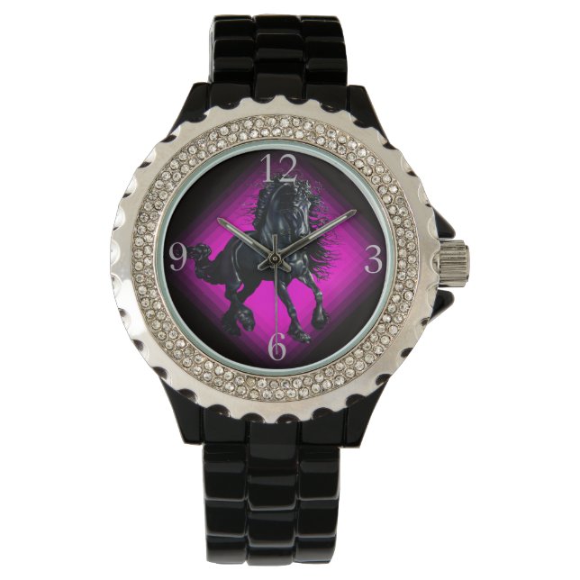 Montre Étalon friésien cheval de beauté noir (devant)