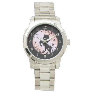 Montre Étalon noir cabré rose