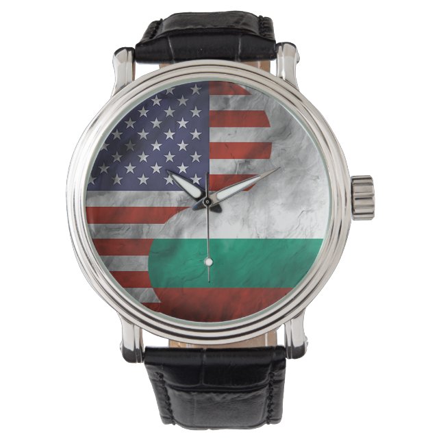 Montre Etats-Unis et Bulgarie Double Drapeau Yin Yang Cad (devant)