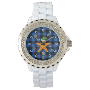 Montre Étoile de mer Kawaii sur motif buffle bleu