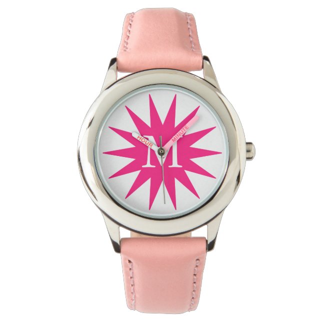 Montre Étoile rose chaude et mignonne de la fille simple (devant)