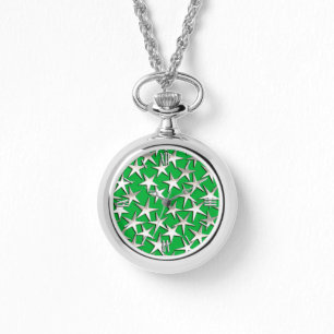 Montre étoiles d'argent sur vert émeraude