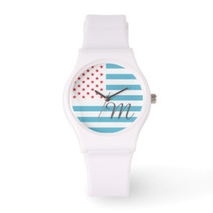 Montre Étoiles et rayures monogramme personnalisé
