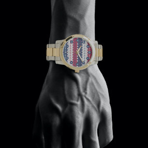 Montre Étoiles et rayures - Patriotique - Rouge Bleu Bleu