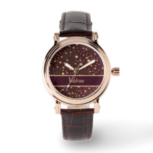 Montre Étoiles motif brun orange