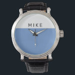 Montre Face blanche et bleue, nom do-it-yourself<br><div class="desc">Un visage de montre blanc & bleu de style simple avec do-it-yourself Nom.</div>