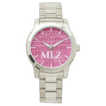 Faire Personnaliser Monogramme Hot rose Faux Croco