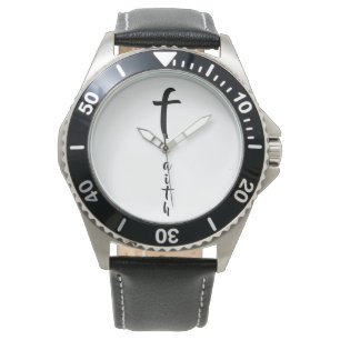 Montre Faith Cross Typographie moderne noire et blanche