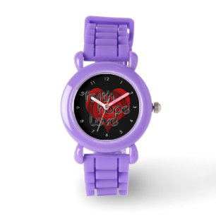 Montre Faith Hope Love, Coeur Noir/Rouge