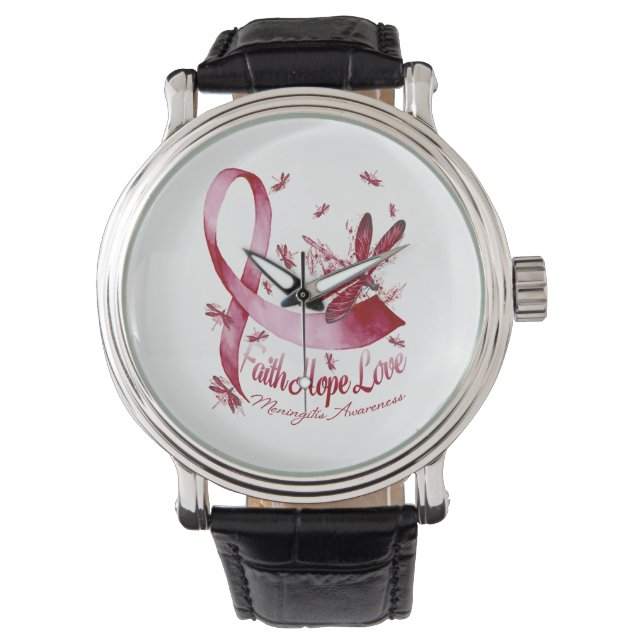 Montre Faith Hope Love Meningitis Sensibilisation Dragonf (devant)