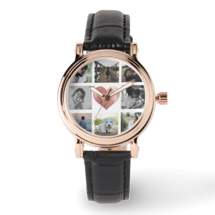 Montre Famille Photo Collage Rose Gold Heart Keepsaké Chi