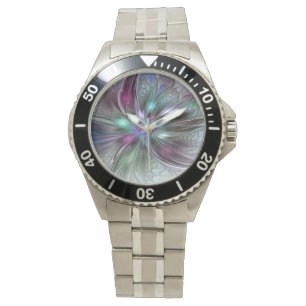 Montre Fantaisie Abstraite Moderne Fleur Fractale Colorée