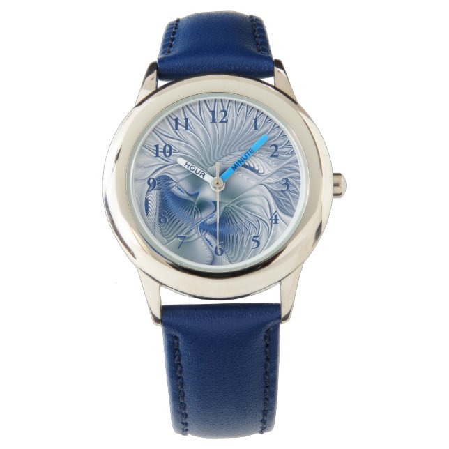 Montre Fantaisie dynamique Abstrait Tons bleus Art fracta (devant)