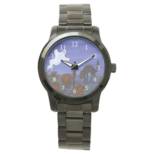 Montre Fantôme et chat noir dans le Patch Citrouille Hall (devant)