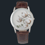 Montre Farmhouse Cotton Botanical Watch Neutral Rustic<br><div class="desc">A soft cotton botanical design gives this watch a warm farmhouse aesthetic. Featuring delicate cotton blossoms in neutral tones, this piece blends rustic charm with timeless style. Perfect for everyday wear or as a thoughtful gift, the natural cotton artwork pairs beautifully with farmhouse, cottage, and country-inspired fashion. A subtle and...</div>