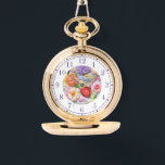 Montre Faux colorées Brodées Florales Stylish Femmes<br><div class="desc">Faux coloré brodé Floral élégant Womans Watches présente une tendance florale moderne imitation broderie colorée en rose,  violet,  orange et rouge sur un arrière - plan vert pastel. Créé par Evco Studio www.zazzle.com/store/evcostudio</div>