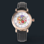 Montre Faux colorées Brodées Florales Stylish Femmes<br><div class="desc">Faux coloré brodé Floral élégant Womans Watches présente une tendance florale moderne imitation broderie colorée en rose, violet, orange et rouge sur un arrière - plan vert pastel. Créé par Evco Studio www.zazzle.com/store/evcostudio</div>