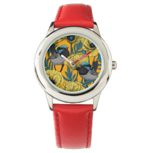 Montre Fée et pavots en jaune