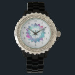 Montre *~* Femme Aum Om Fleur du Nouvel Âge Lotus Mandala<br><div class="desc">* * Ce nouveau design spirituel féminin en cristal Rhinestone Black Enamel Watch est doté d'un doux bleu turquoise couleur magenta couleur mandala cristal strass strass strass strass encadré visage montre. Le mandala a un symbole om au centre. Ajoutez un peu de paix et une bonne énergie à votre journée...</div>