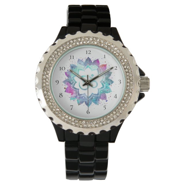 Montre *~* Femme Aum Om Fleur du Nouvel Âge Lotus Mandala (devant)