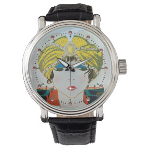 Montre FEMME AVEC TURBAN JAUNE ORIENTAL / Mode Beauté
