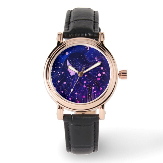 Montre Femme céleste déesse Lune étoiles Ciel (Recto)