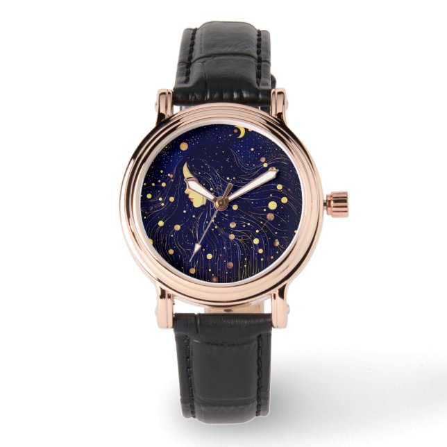 Montre Femme céleste déesse Lune étoiles Ciel (Recto)