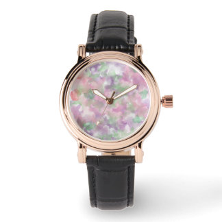 Montre Femme de conception florale Black Leather strap Wa