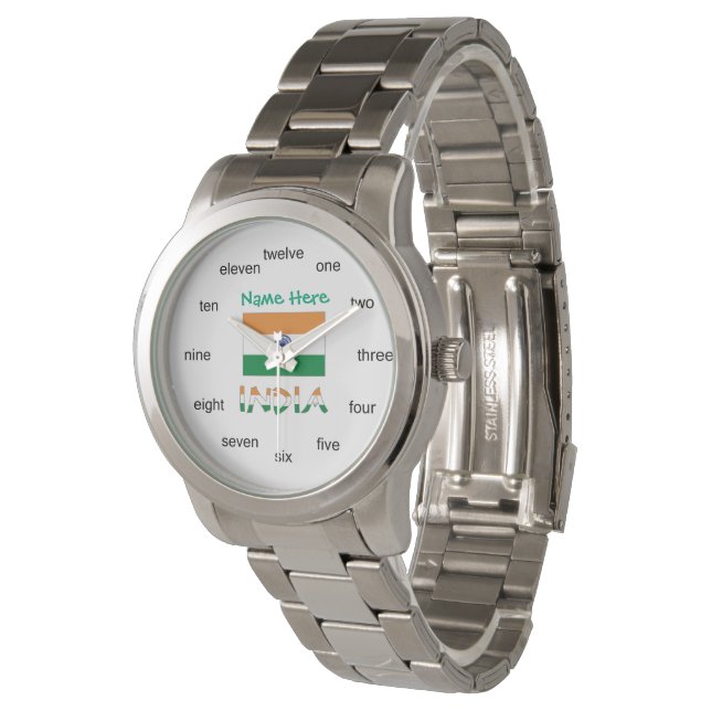 Montre Femme Drapeau de l'Inde Oversize Silvertone (Incliné)