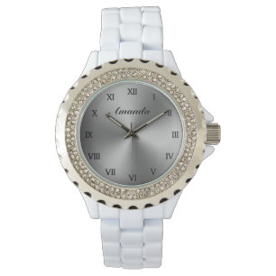 Montre femme émail blanc avec cadran métallique
