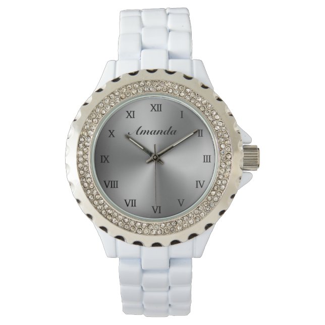 Montre femme émail blanc avec cadran métallique (devant)