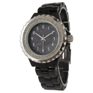 Montre Femme en Rhinestone marbré en émail noir rose mign