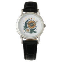 Montre femme Fleur Céleste Sangle en cuir classiqu