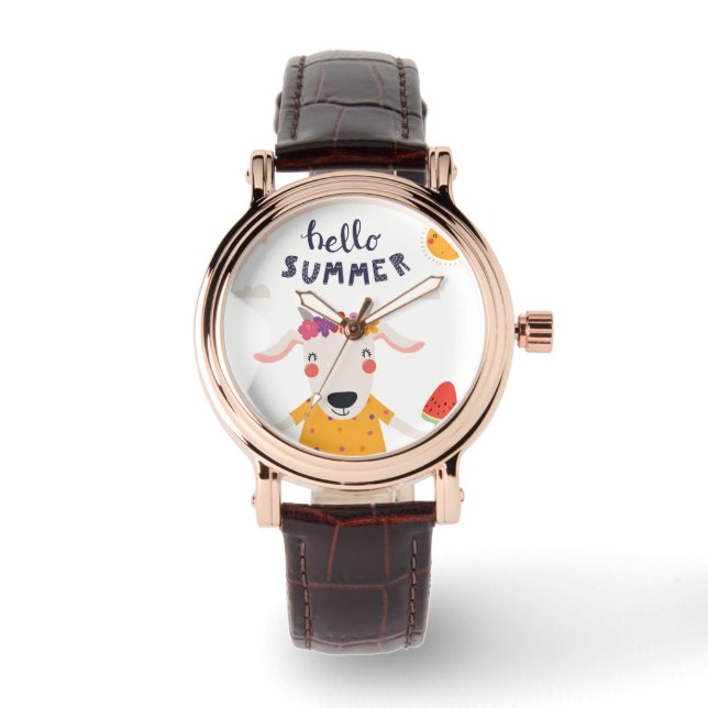 Montre Femme Hello Summer Carré Cuir Marron (Recto)